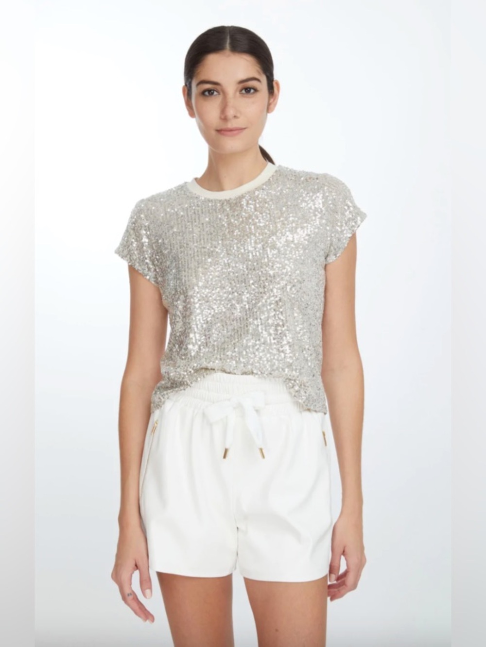 New Generation Love Kai Silver Sequin T-Shirt Size Small $198